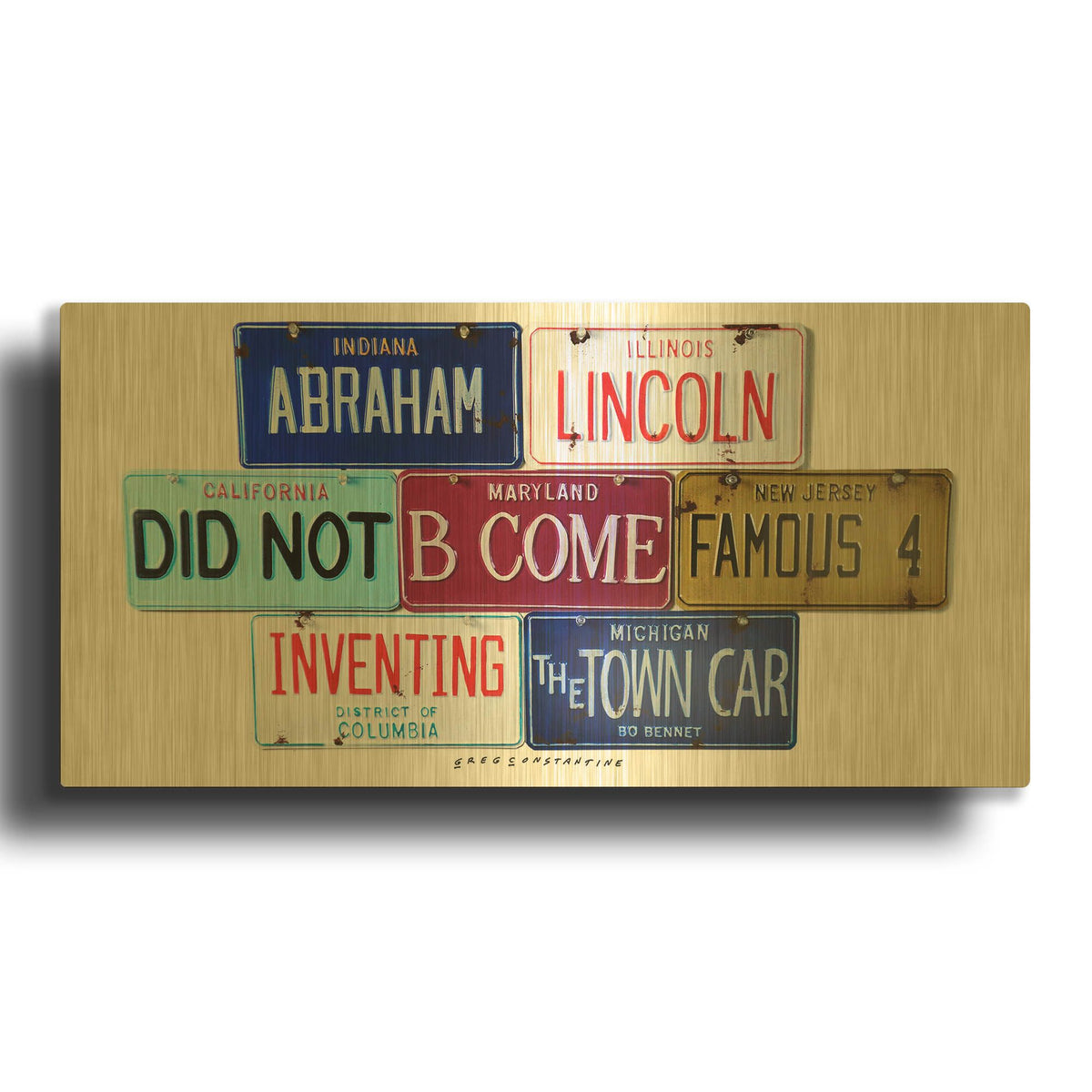 'Bennet Lincoln & Town Car' By Gregory Constantine Gold Metal Wall Art