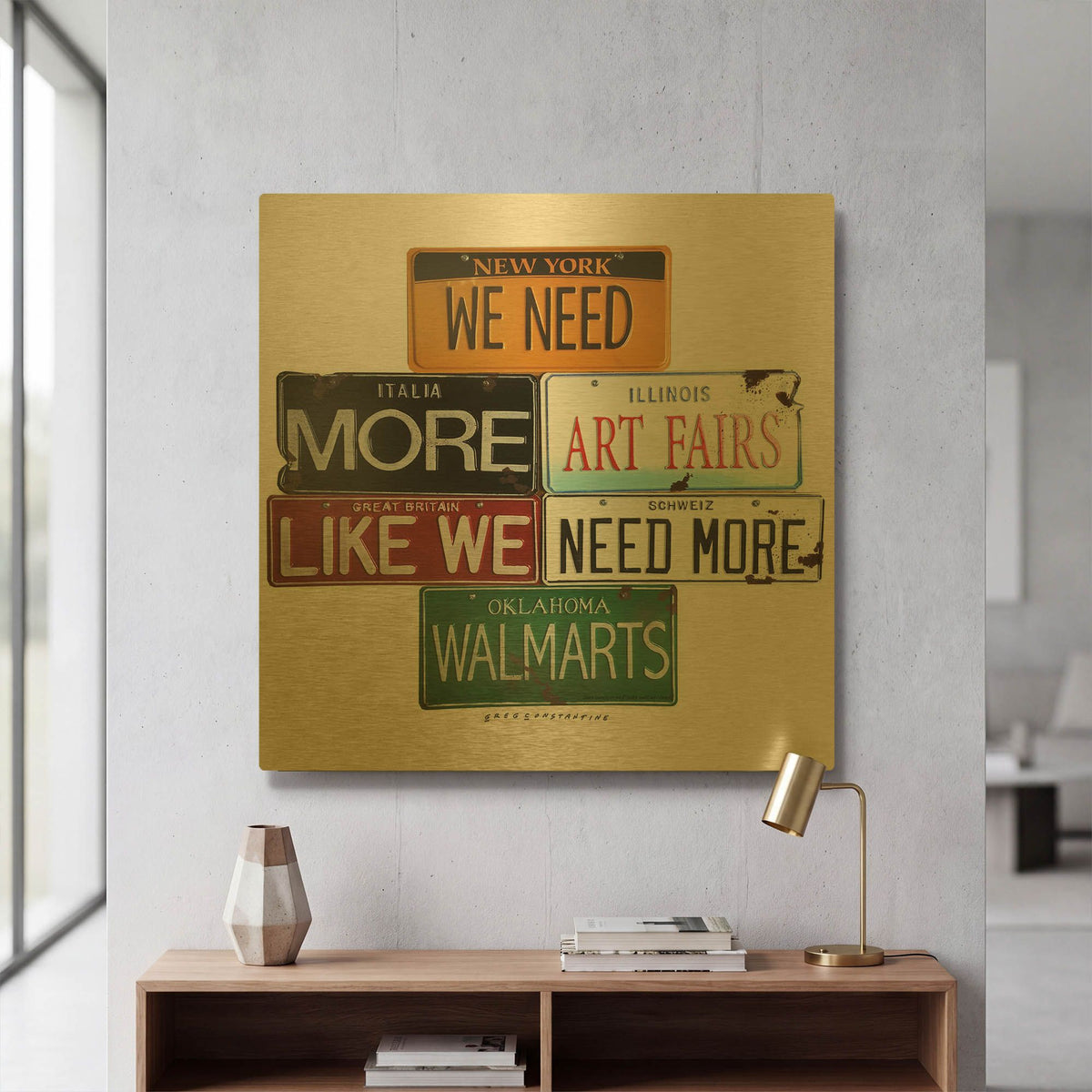 'We Need More Art Fairs' By Gregory Constantine Gold Metal Wall Art