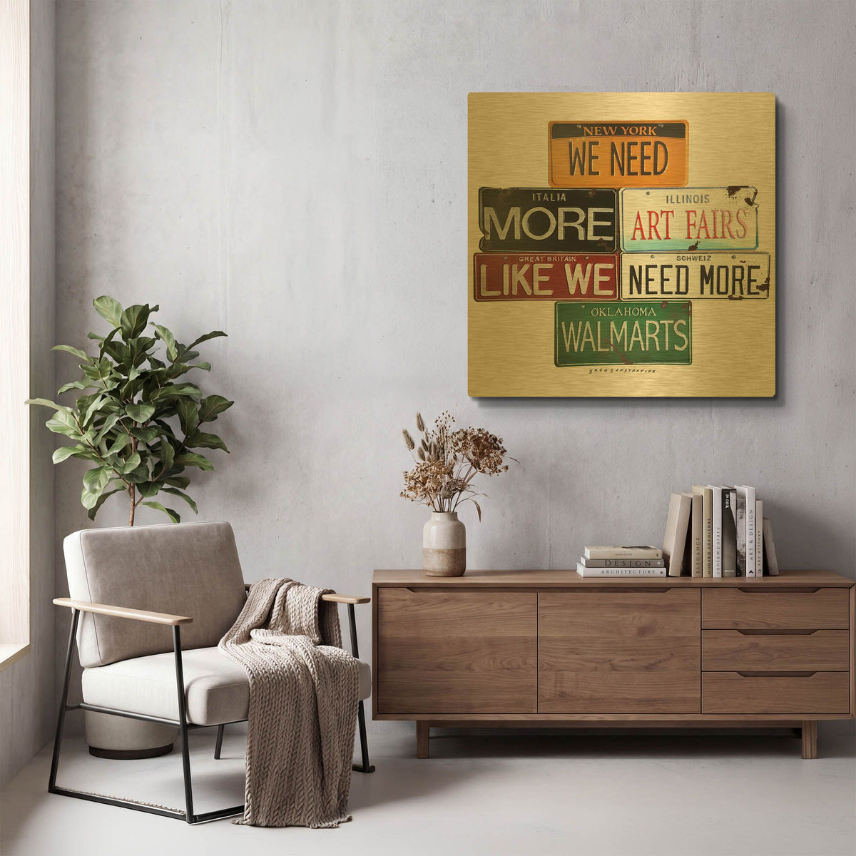 'We Need More Art Fairs' By Gregory Constantine Gold Metal Wall Art
