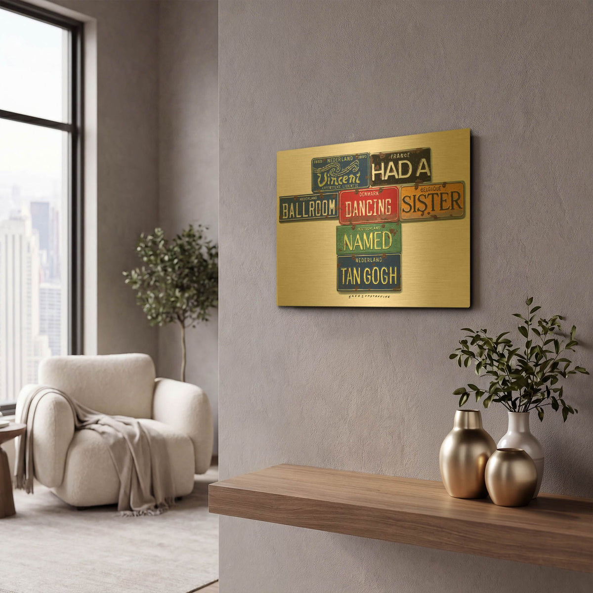 'Vincent Tan Gogh' By Gregory Constantine Gold Metal Wall Art