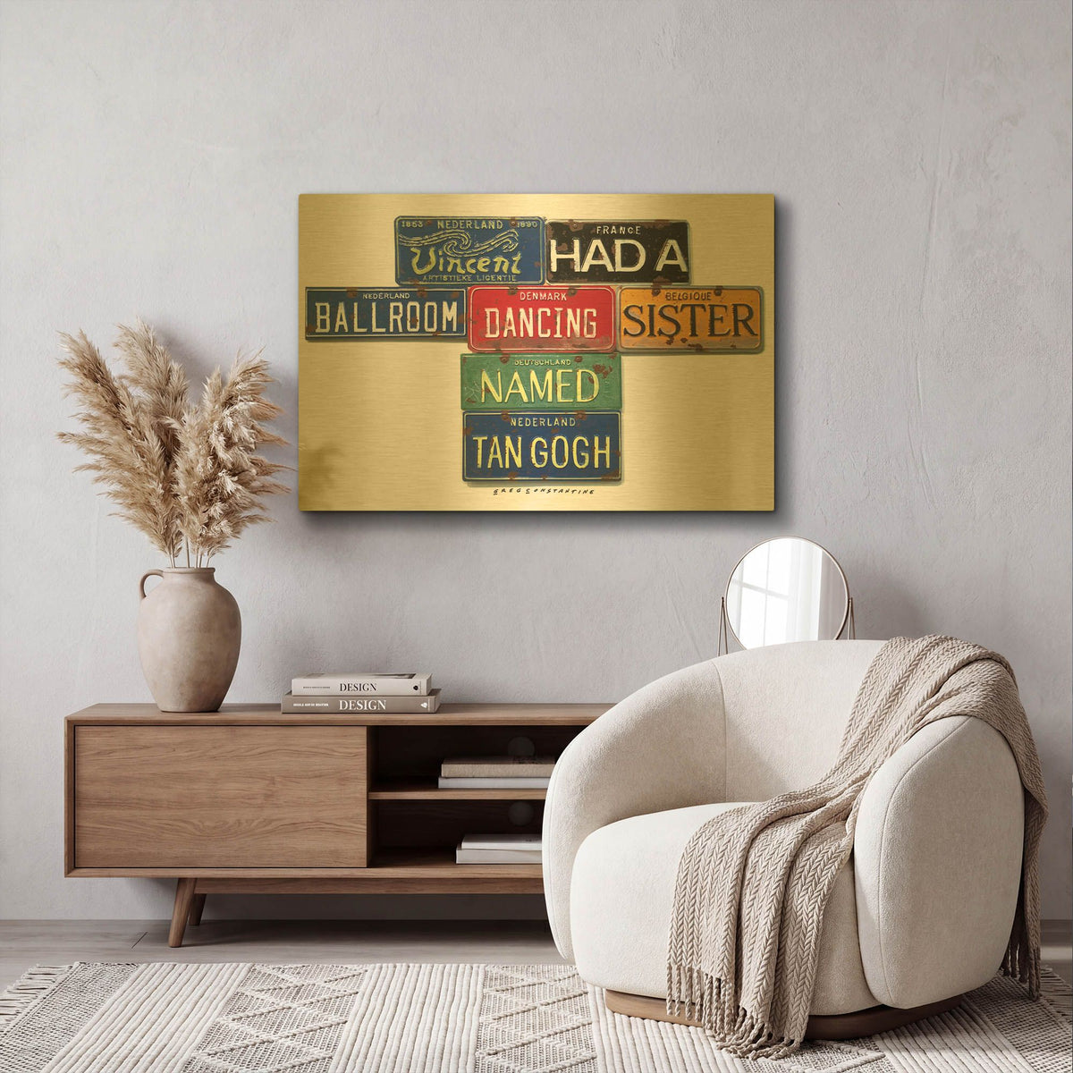 'Vincent Tan Gogh' By Gregory Constantine Gold Metal Wall Art