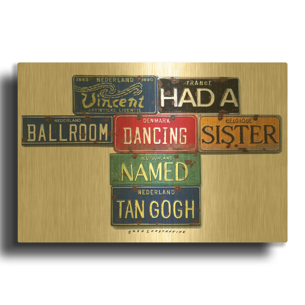 'Vincent Tan Gogh' By Gregory Constantine Gold Metal Wall Art