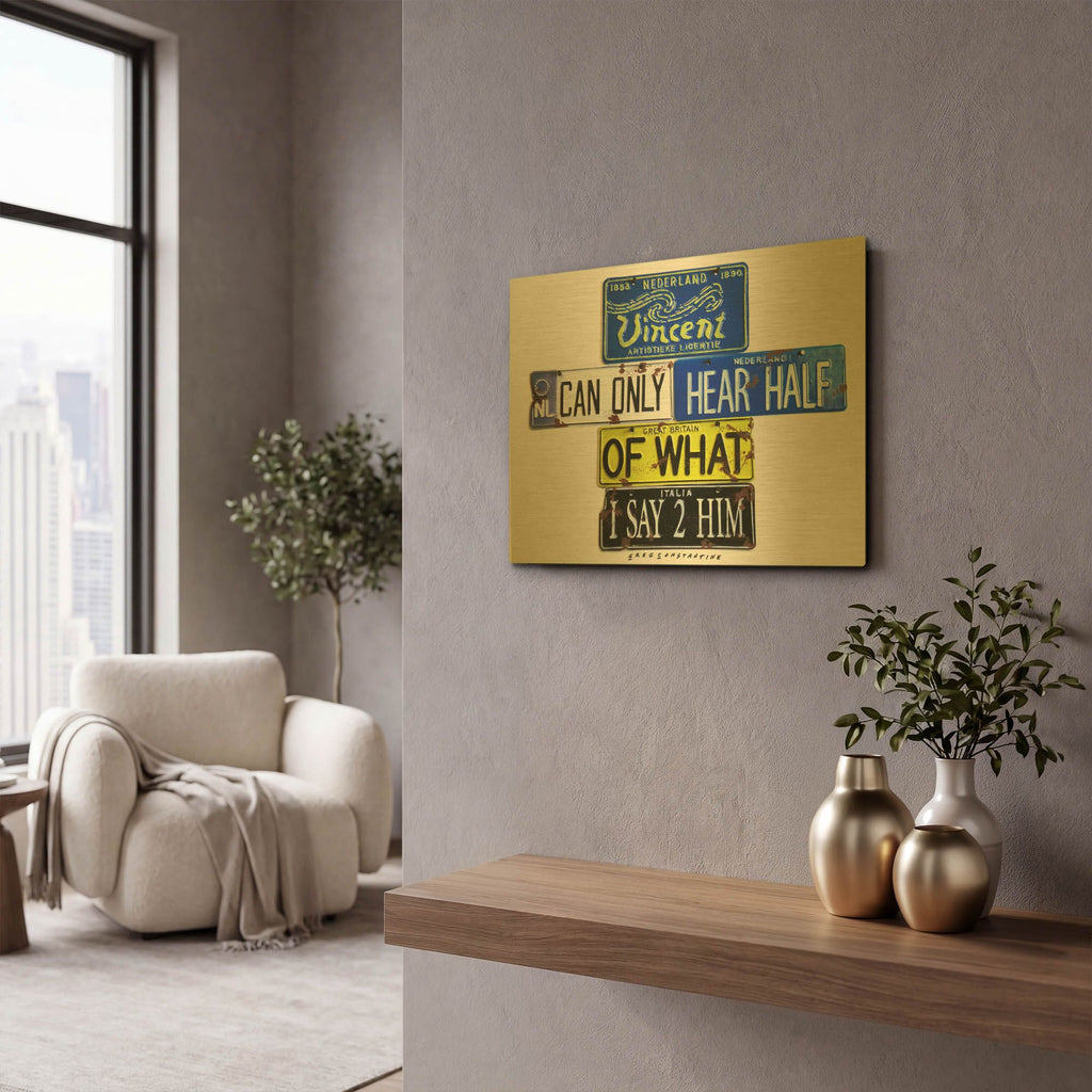 'Vincent Hears Half' By Gregory Constantine Gold Metal Wall Art