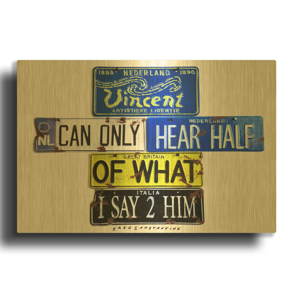 'Vincent Hears Half' By Gregory Constantine Gold Metal Wall Art