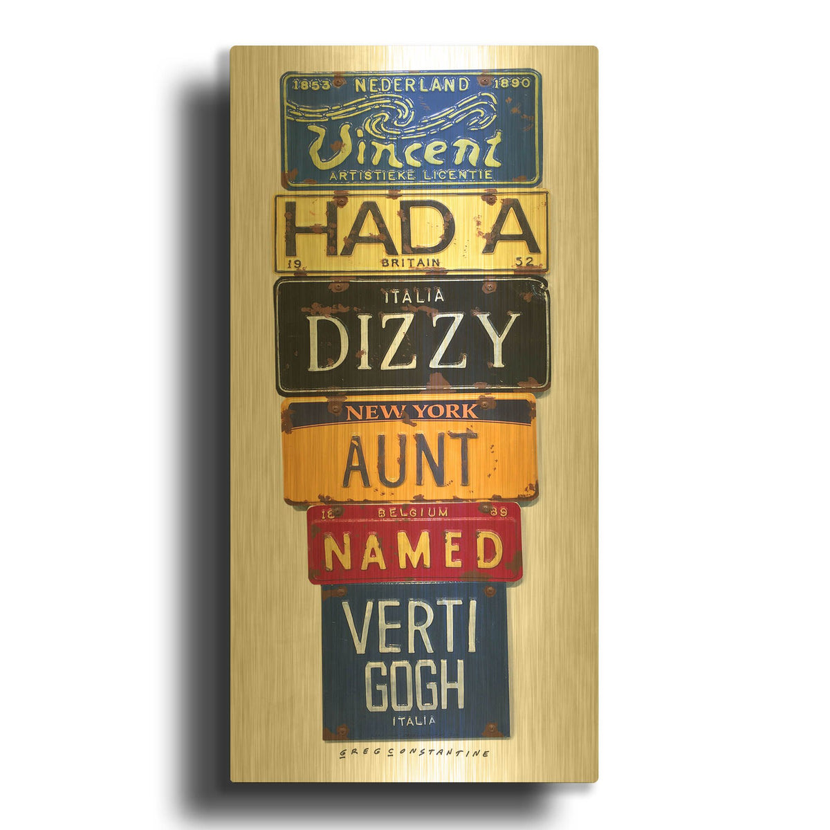 'Vincent Dizzy Aunt' By Gregory Constantine Gold Metal Wall Art
