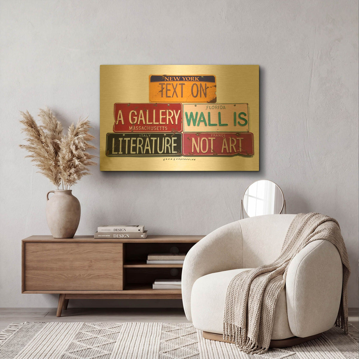 'Text On Gallery Wall' By Gregory Constantine Gold Metal Wall Art