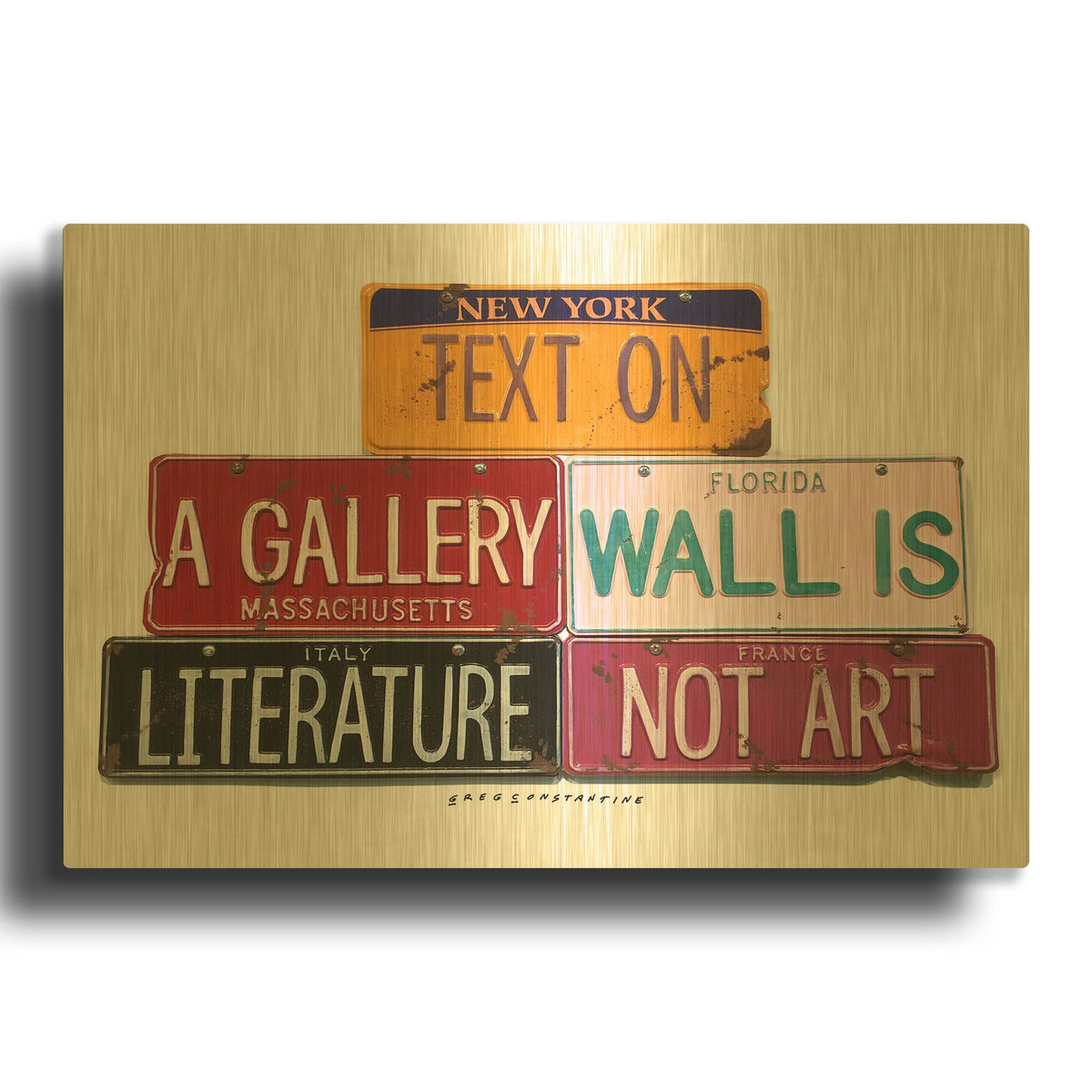 'Text On Gallery Wall' By Gregory Constantine Gold Metal Wall Art
