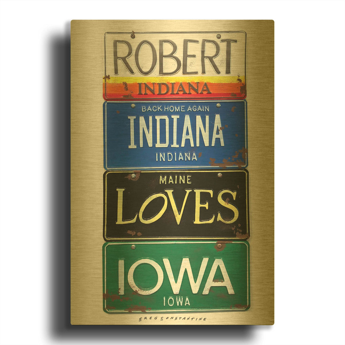 'Robert Indiana' By Gregory Constantine Gold Metal Wall Art
