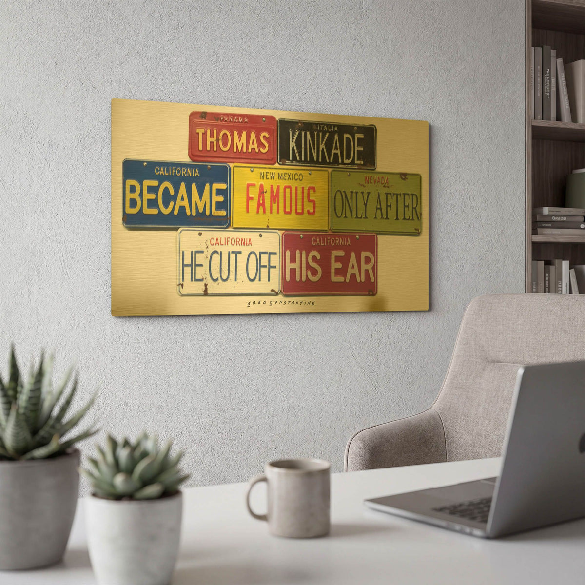 'Kinkade Cuts Ear' By Gregory Constantine Gold Metal Wall Art