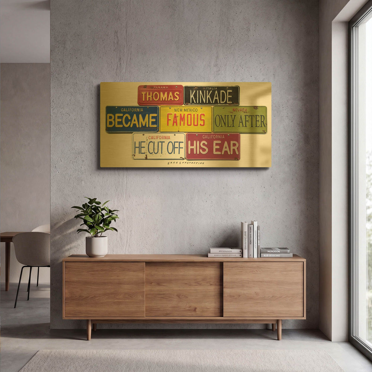 'Kinkade Cuts Ear' By Gregory Constantine Gold Metal Wall Art