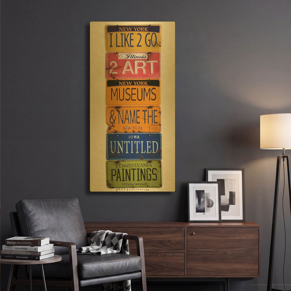 'I Like 2 Go 2 Museums' By Gregory Constantine Gold Metal Wall Art