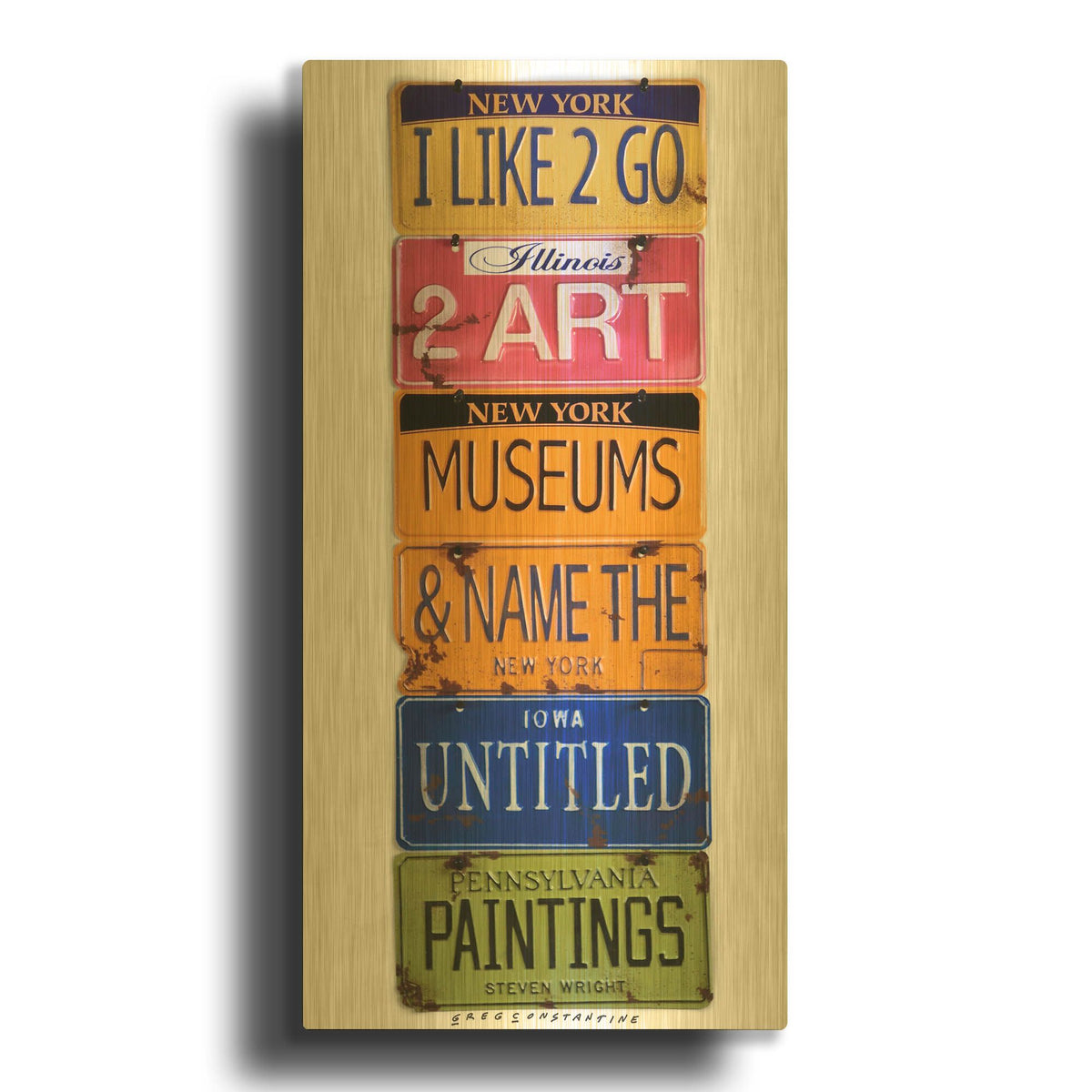 'I Like 2 Go 2 Museums' By Gregory Constantine Gold Metal Wall Art