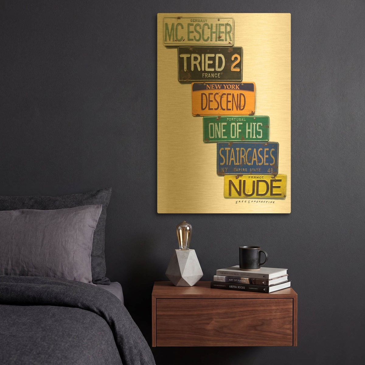 'Escher Descends' By Gregory Constantine Gold Metal Wall Art