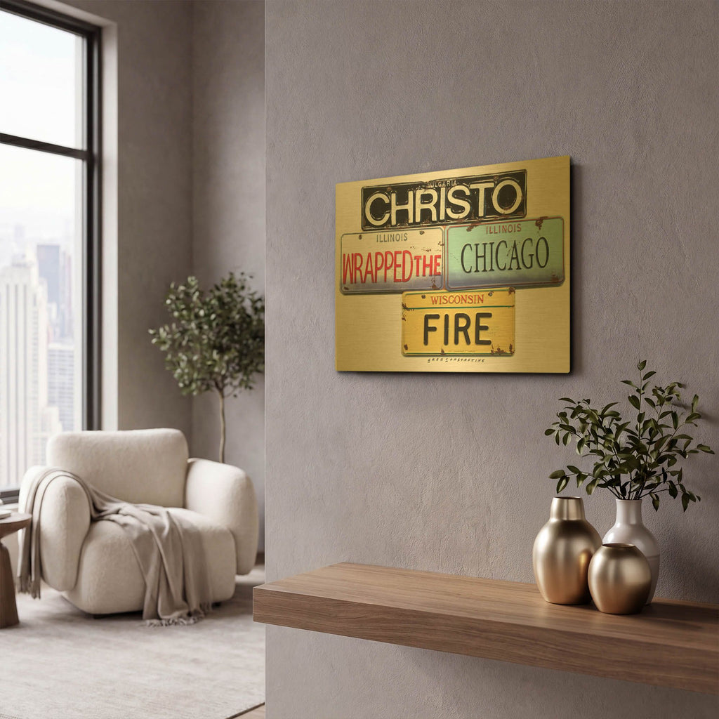 'Christo Chicago Fire' By Gregory Constantine Gold Metal Wall Art