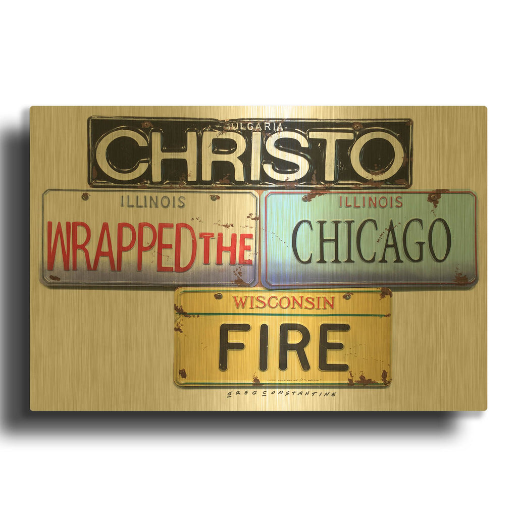 'Christo Chicago Fire' By Gregory Constantine Gold Metal Wall Art