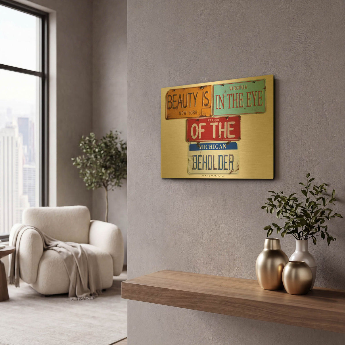'Beauty Beholder' By Gregory Constantine Gold Metal Wall Art