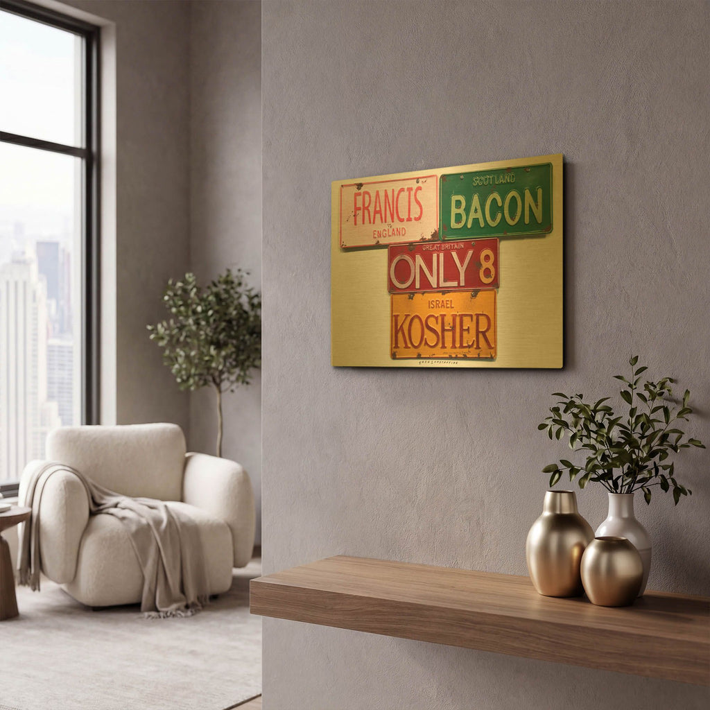 'Bacon Kosher' By Gregory Constantine Gold Metal Wall Art