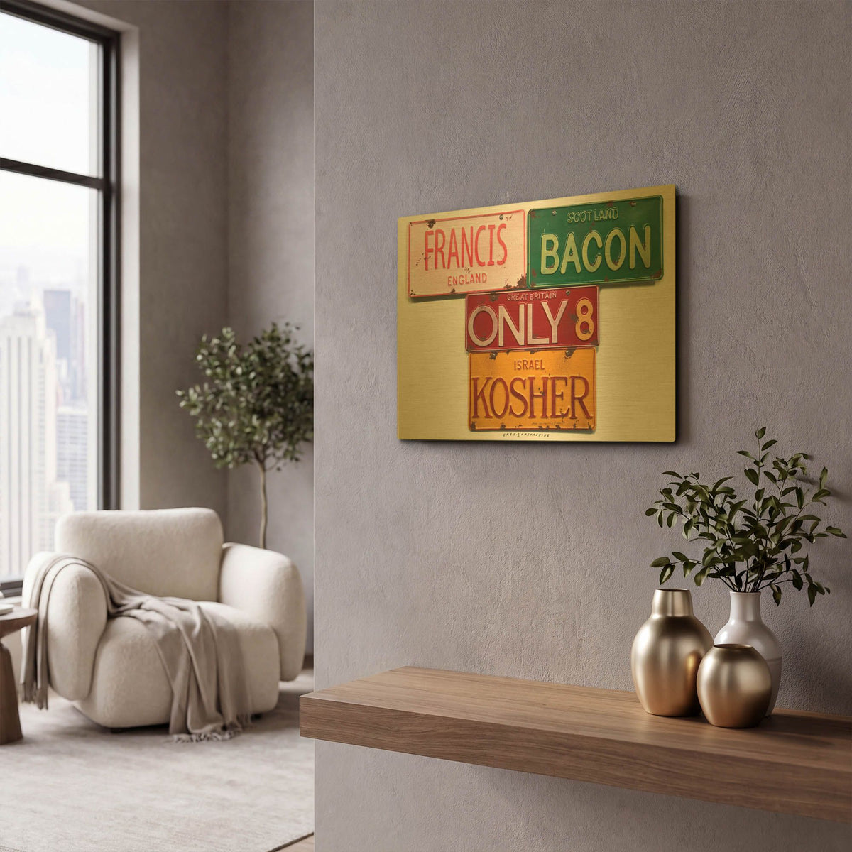 'Bacon Kosher' By Gregory Constantine Gold Metal Wall Art
