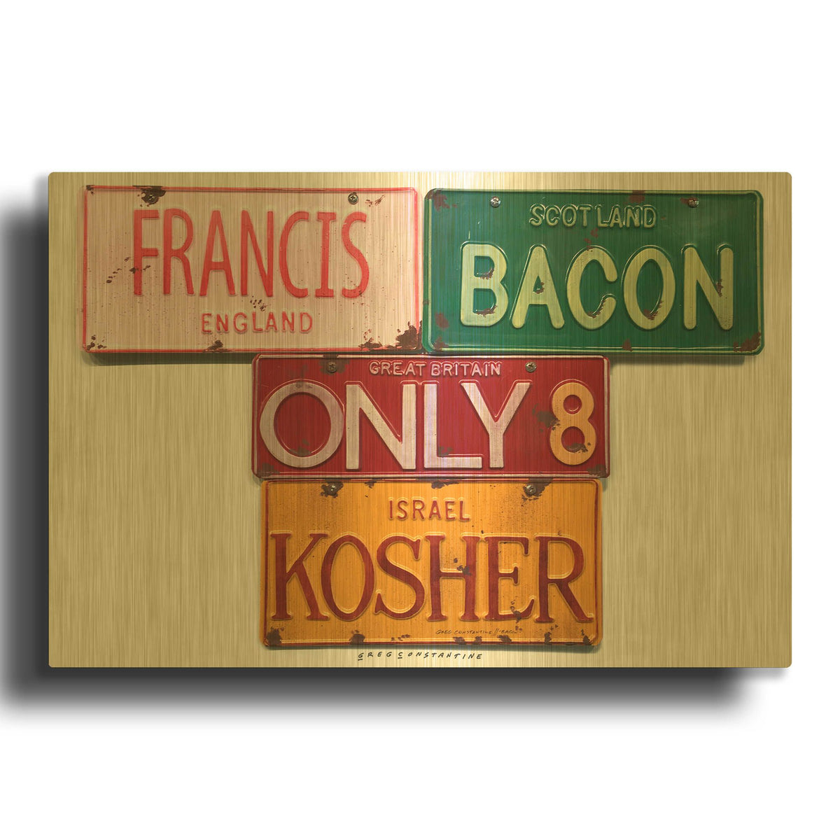 'Bacon Kosher' By Gregory Constantine Gold Metal Wall Art