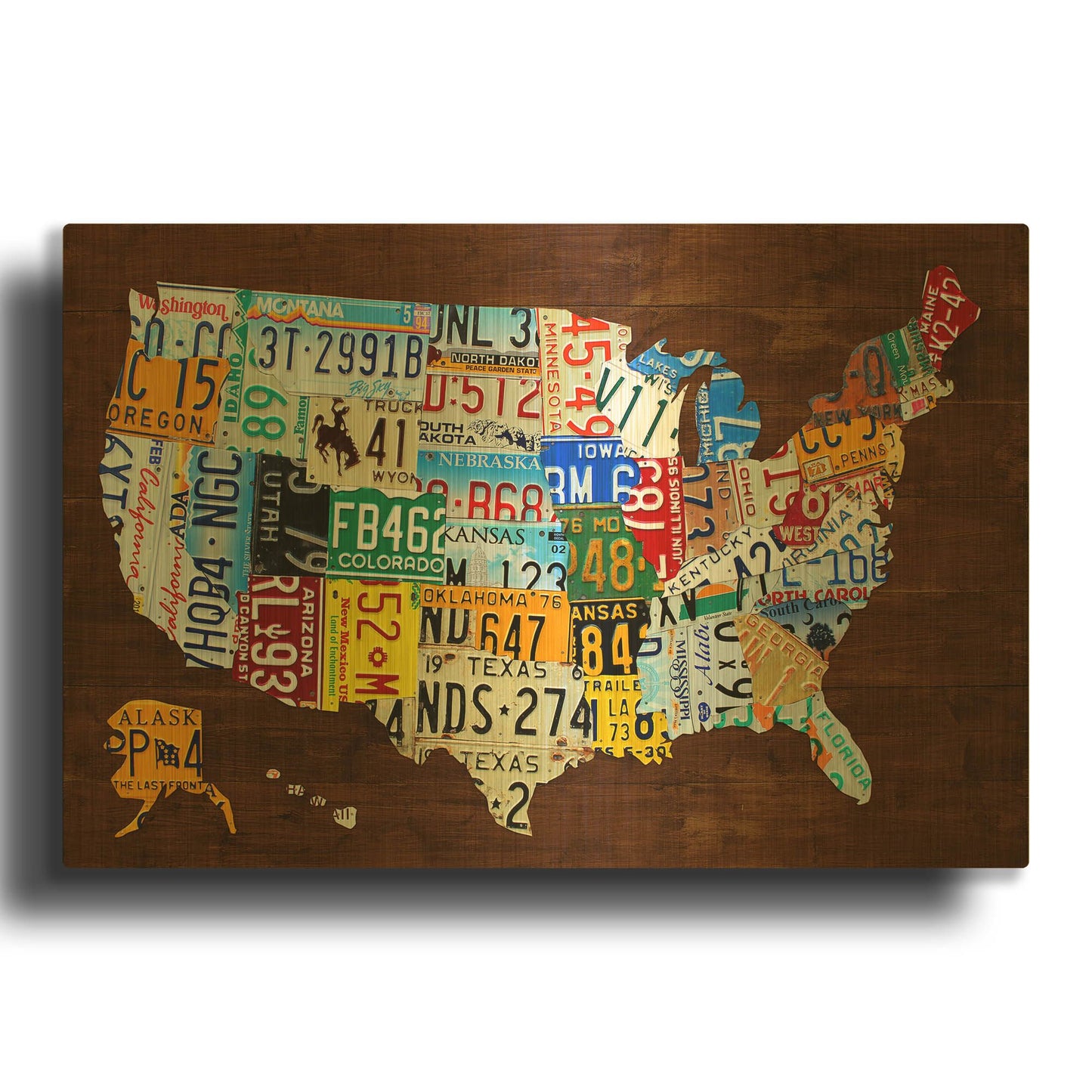 'United States of America License Plate Map 2018' By Design Turnpike Gold Metal Wall Art