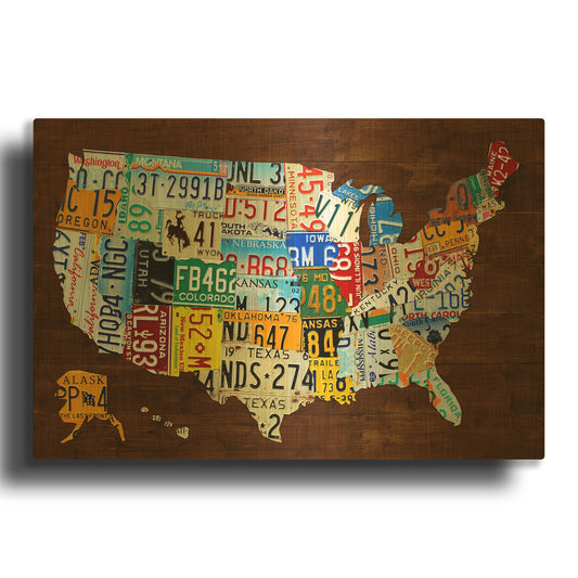 'United States of America License Plate Map 2018' By Design Turnpike Gold Metal Wall Art