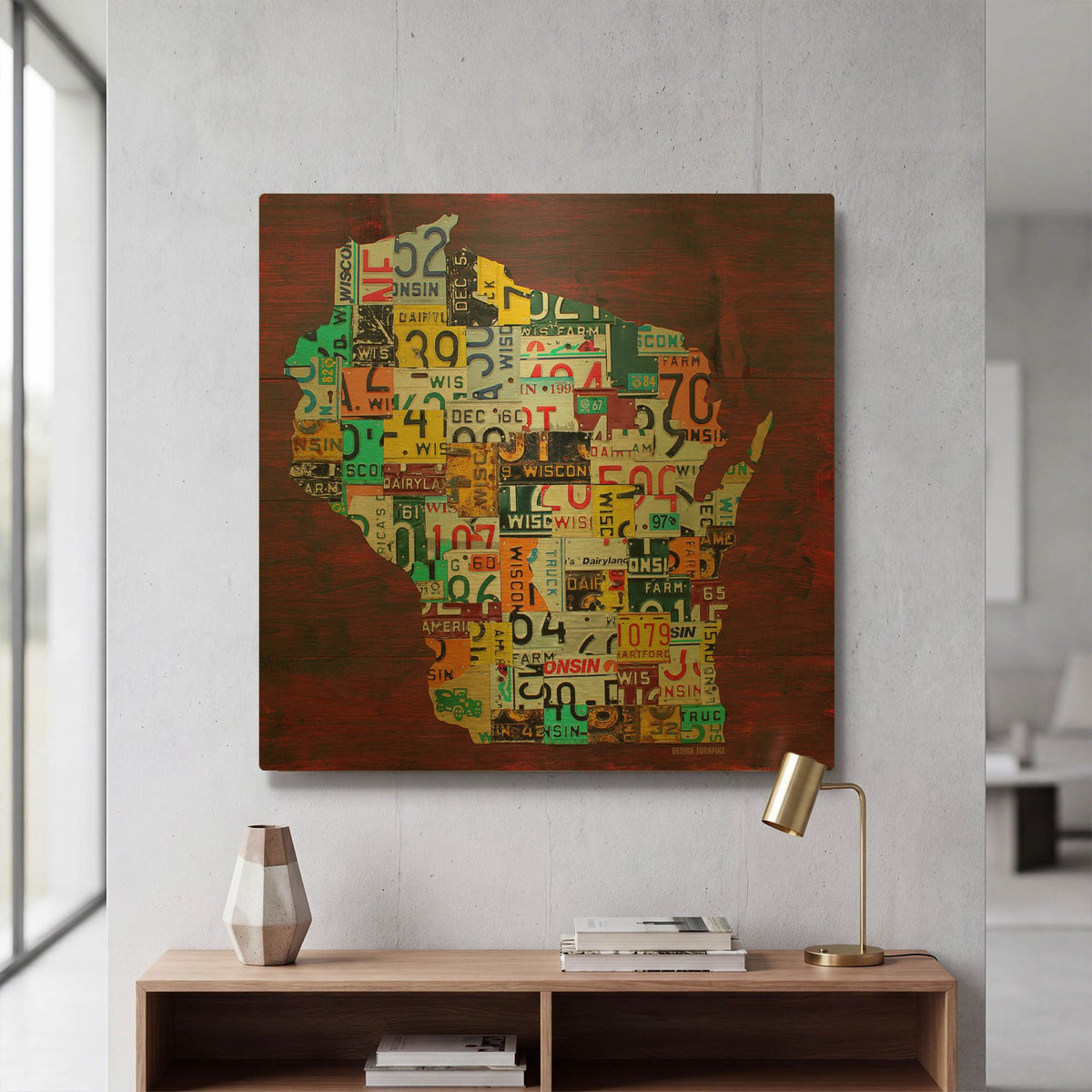 'Wisconsin Counties License Plate Map' By Design Turnpike Gold Metal Wall Art