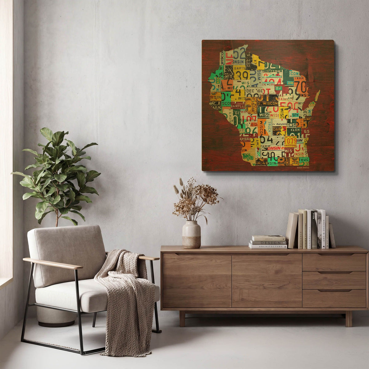 'Wisconsin Counties License Plate Map' By Design Turnpike Gold Metal Wall Art
