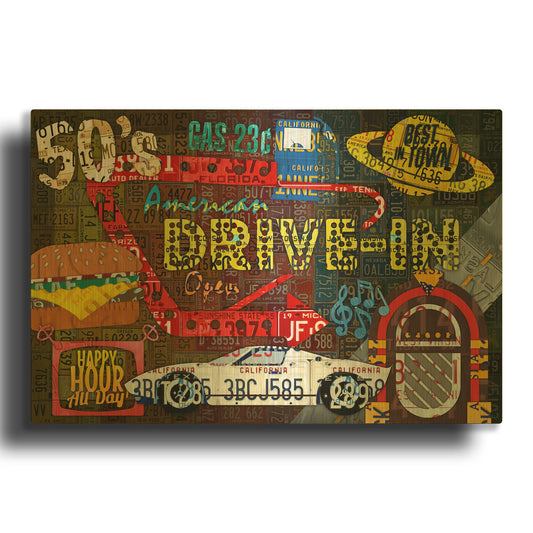 'American Driveins License Plate Art Collage' By Design Turnpike Gold Metal Wall Art