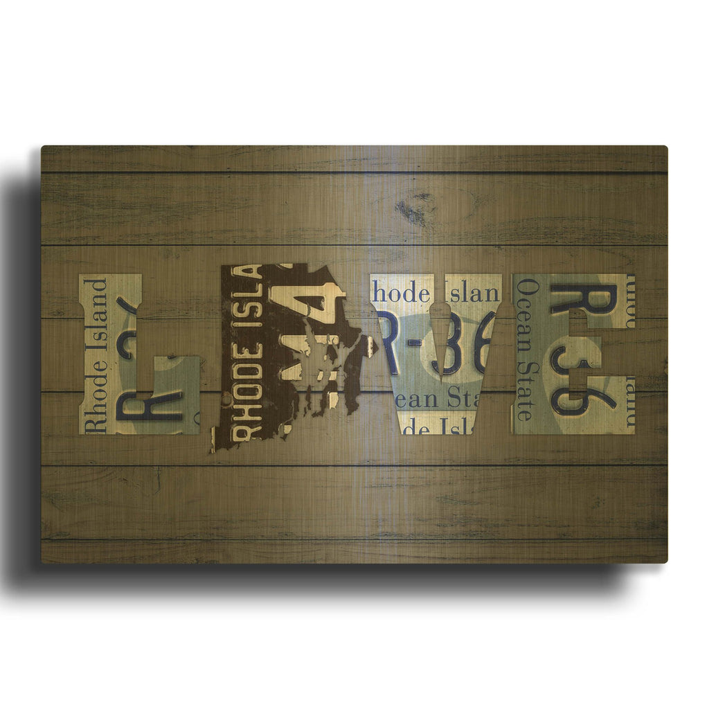 'RI State Love' By Design Turnpike Gold Metal Wall Art