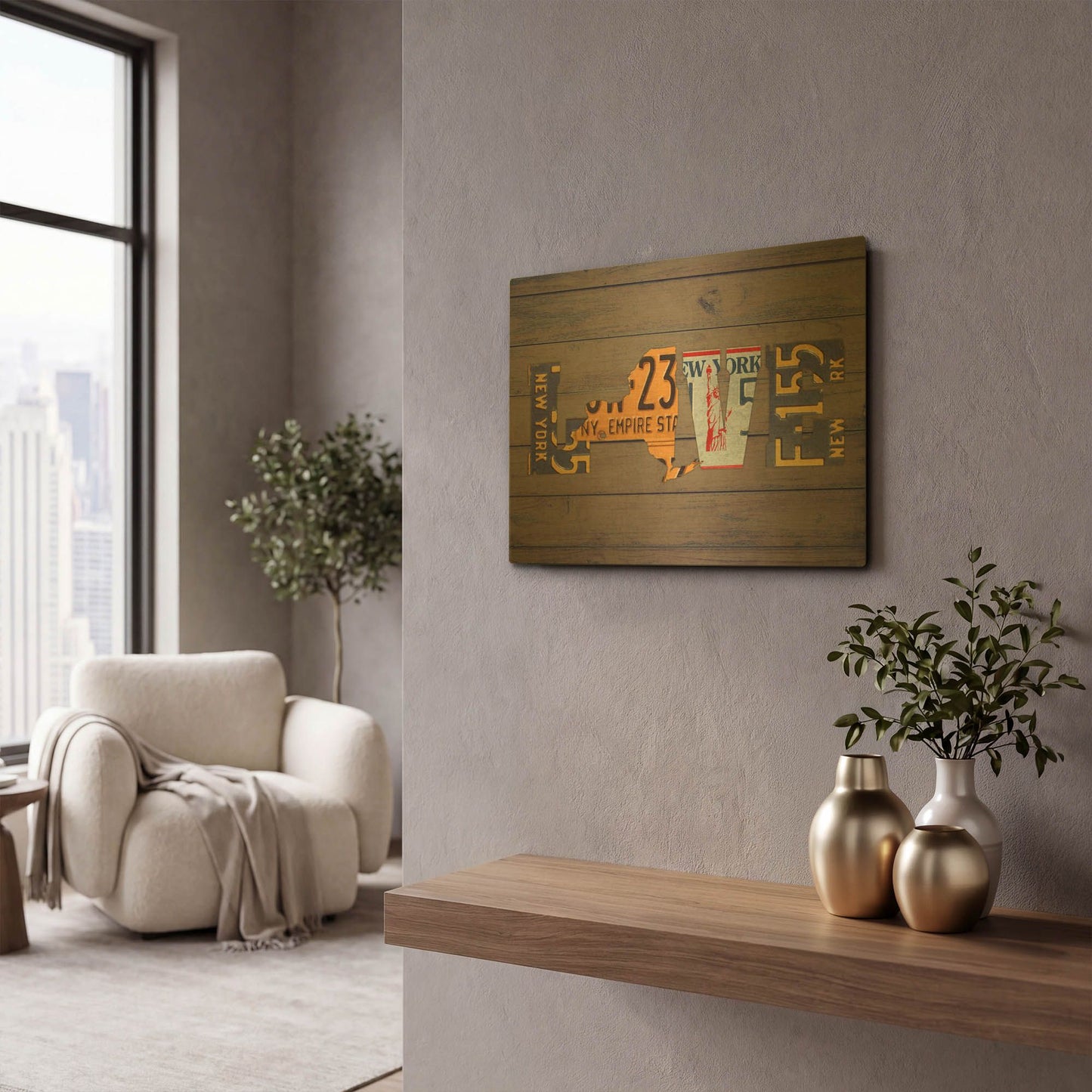 'NY State Love' By Design Turnpike Gold Metal Wall Art