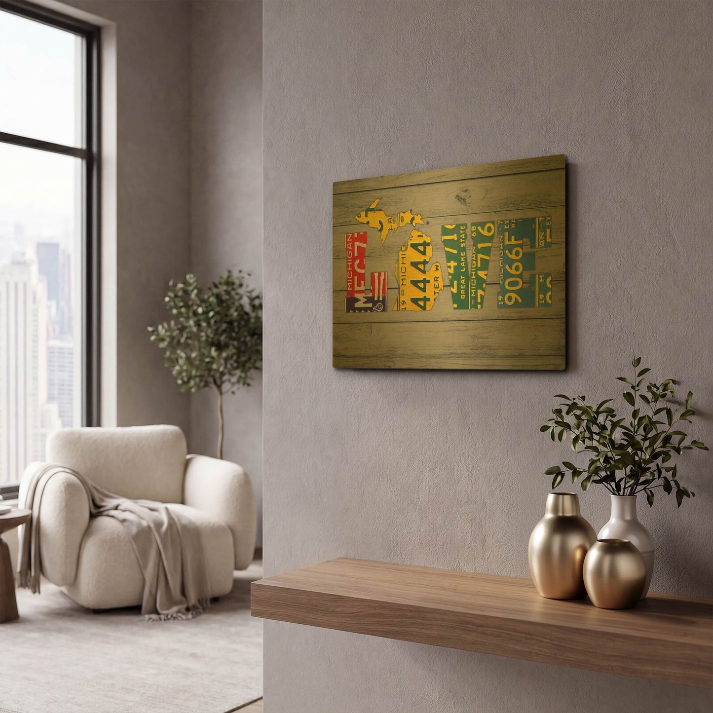 'MICH State Love' By Design Turnpike Gold Metal Wall Art
