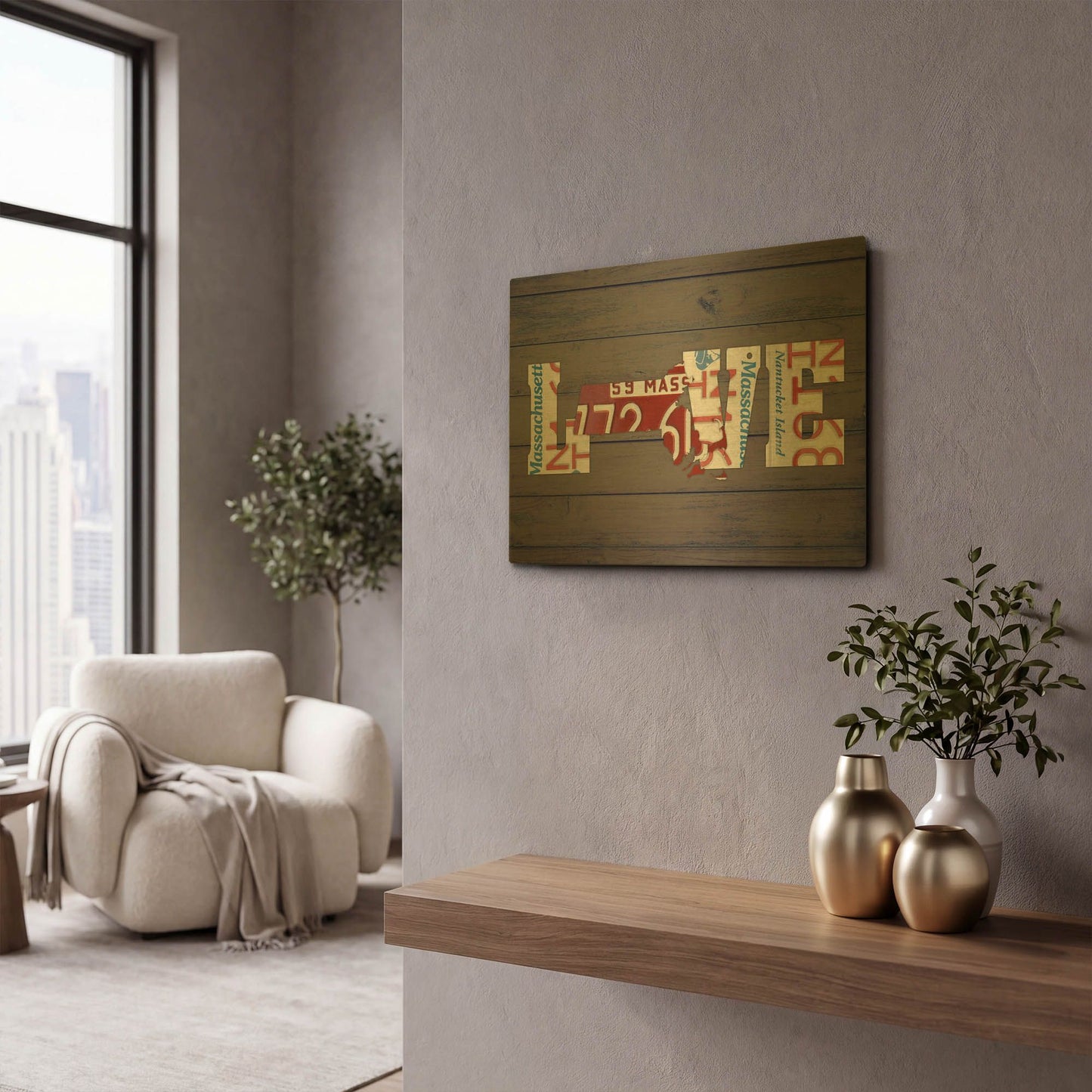 'MA State Love' By Design Turnpike Gold Metal Wall Art