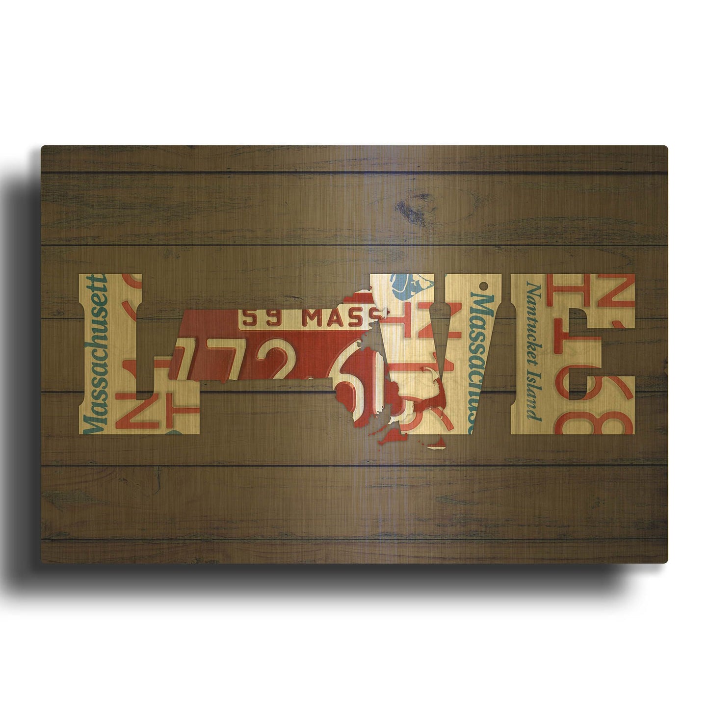 'MA State Love' By Design Turnpike Gold Metal Wall Art