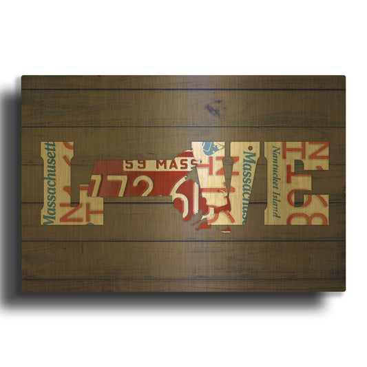 'MA State Love' By Design Turnpike Gold Metal Wall Art