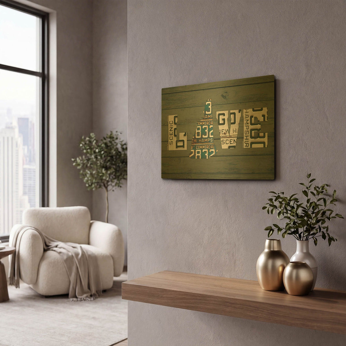 'NH State Love' By Design Turnpike Gold Metal Wall Art