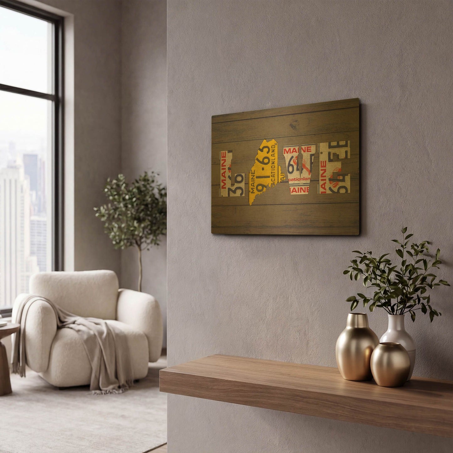 'ME State Love' By Design Turnpike Gold Metal Wall Art