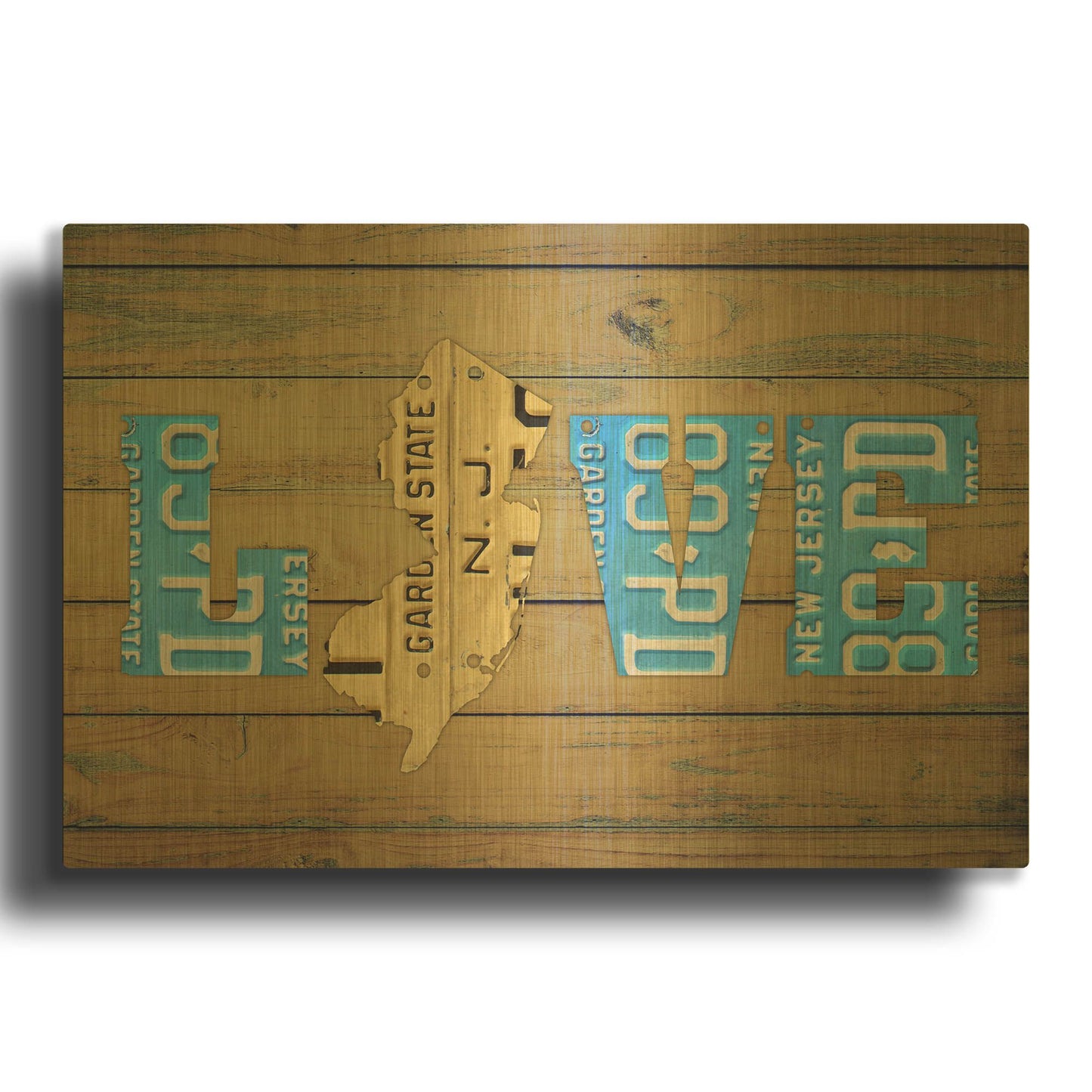 'NJ State Love' By Design Turnpike Gold Metal Wall Art
