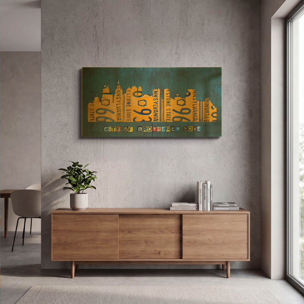 'Philly Skyline License Plate Art' By Design Turnpike Gold Metal Wall Art