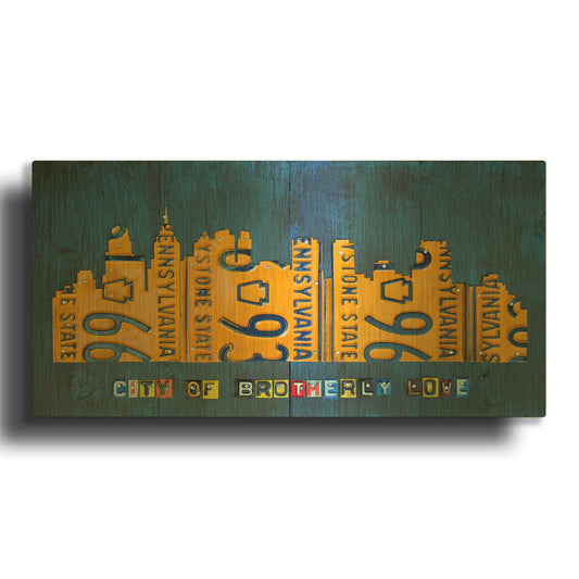 'Philly Skyline License Plate Art' By Design Turnpike Gold Metal Wall Art