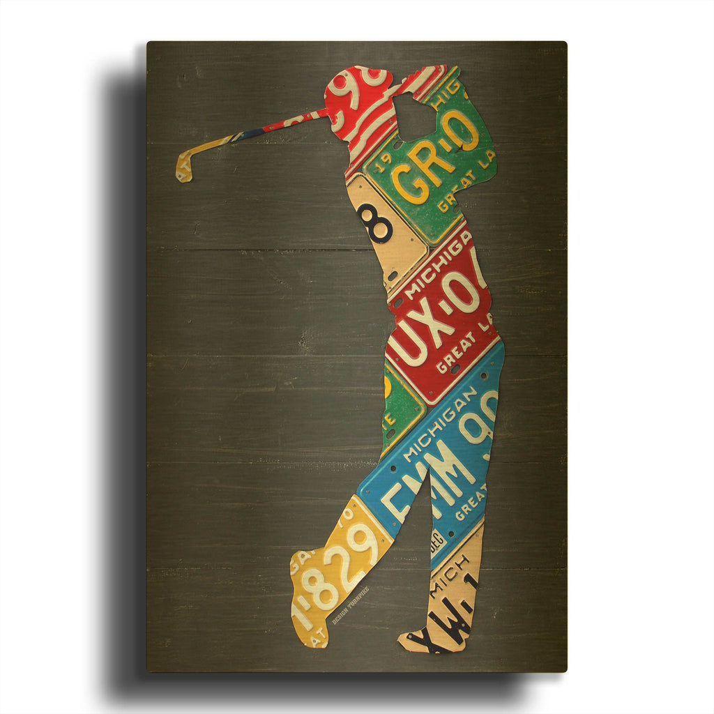 'Golfer License Plateart' By Design Turnpike Gold Metal Wall Art
