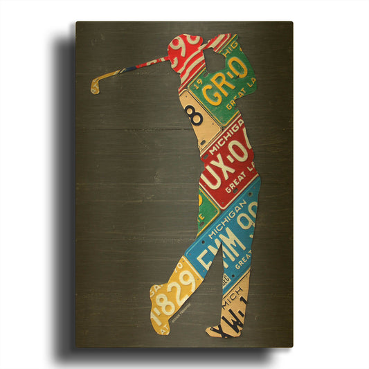 'Golfer License Plateart' By Design Turnpike Gold Metal Wall Art
