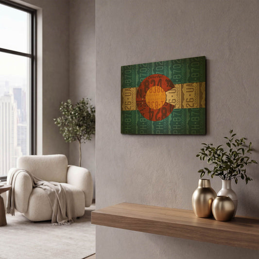 'Colorado State Flag License Plates' By Design Turnpike Gold Metal Wall Art