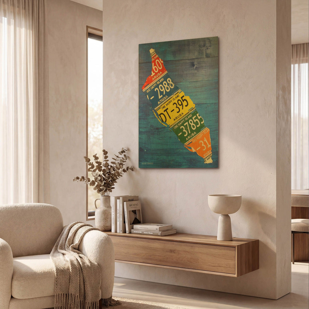 'Aruba License Plate Map' By Design Turnpike Gold Metal Wall Art