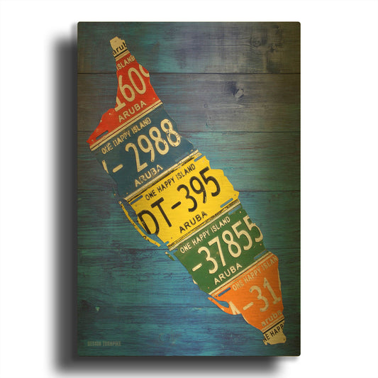 'Aruba License Plate Map' By Design Turnpike Gold Metal Wall Art