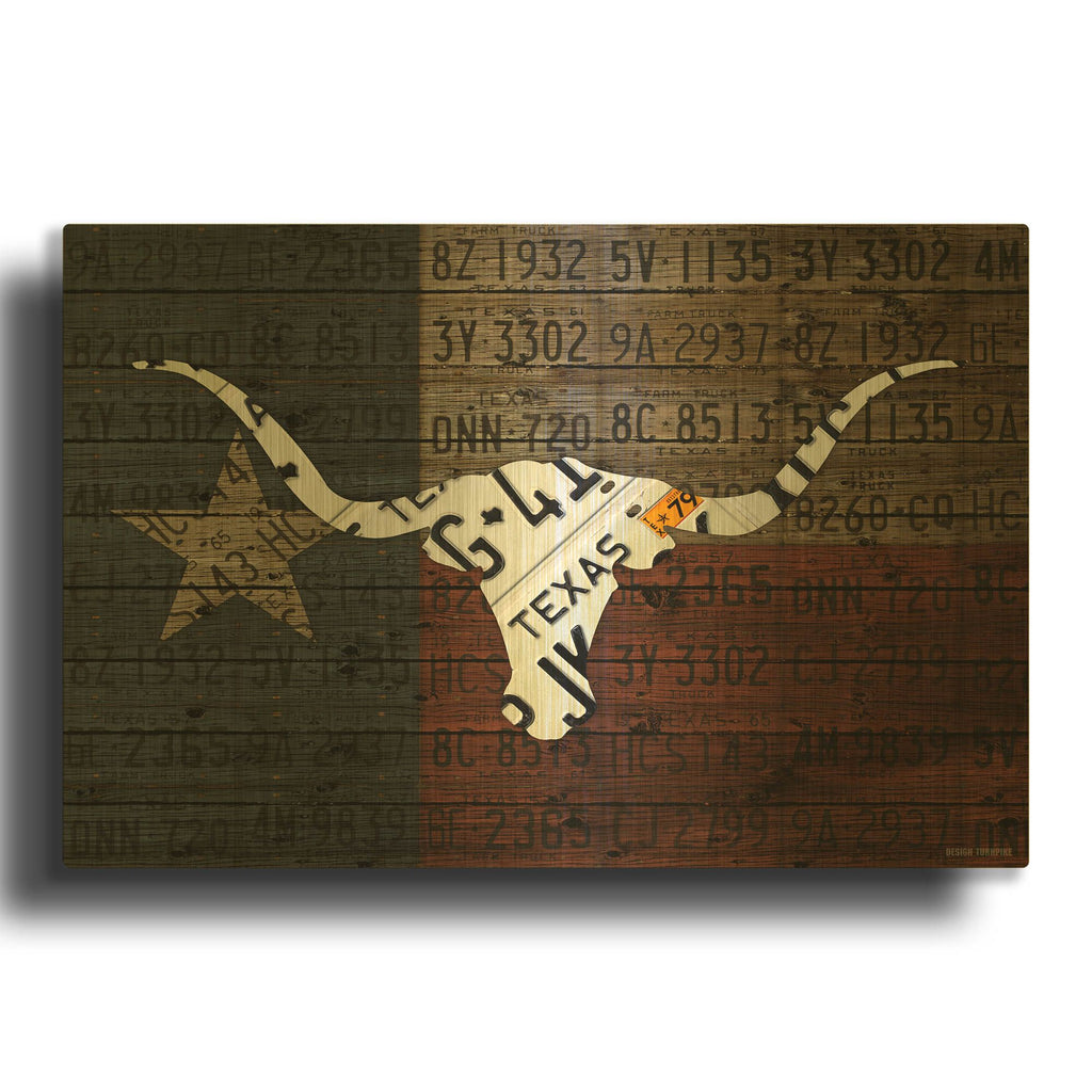 'Longhorn Art With Flag' By Design Turnpike Gold Metal Wall Art