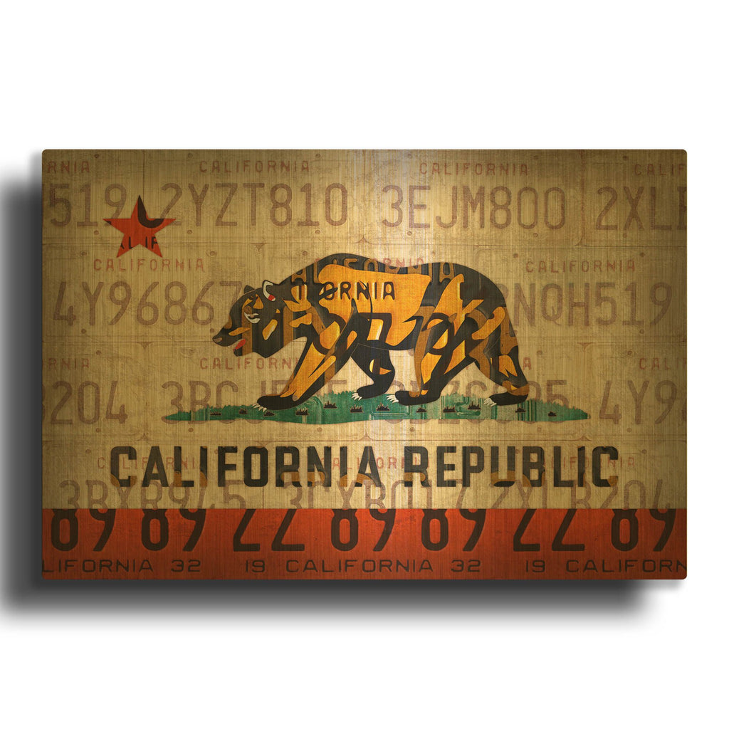 'Cali State Flag License Plates' By Design Turnpike Gold Metal Wall Art