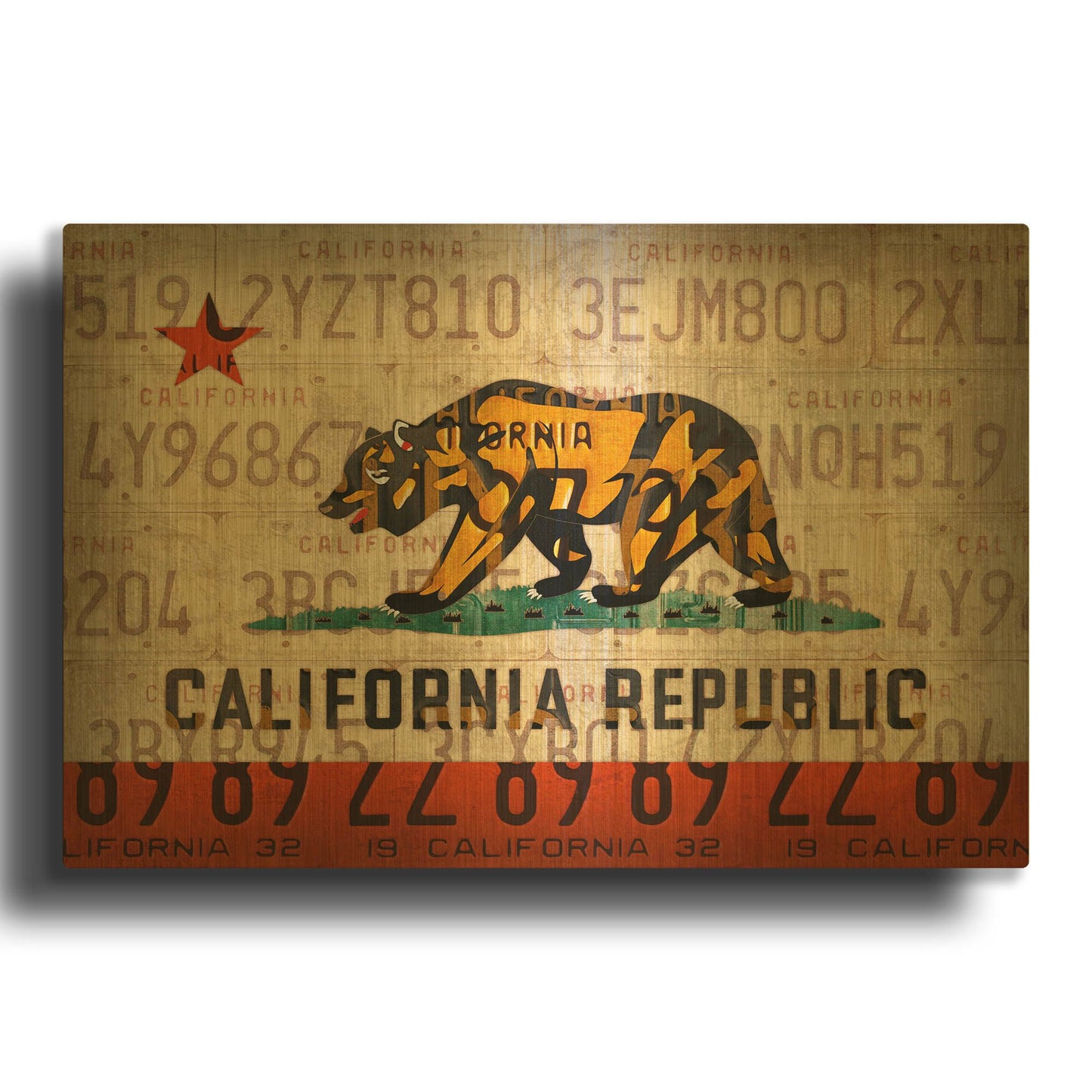 'Cali State Flag License Plates' By Design Turnpike Gold Metal Wall Art