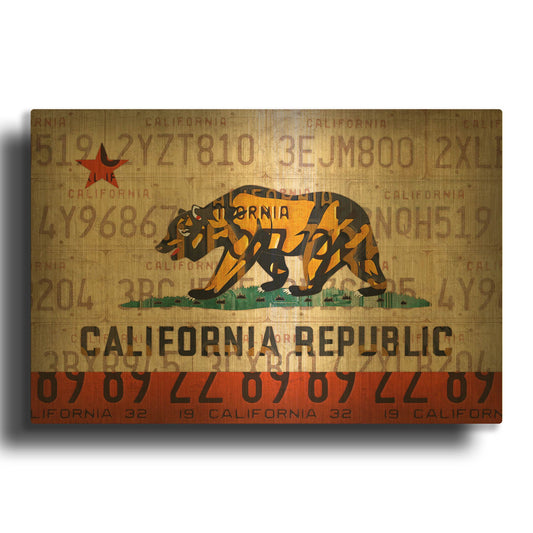 'Cali State Flag License Plates' By Design Turnpike Gold Metal Wall Art