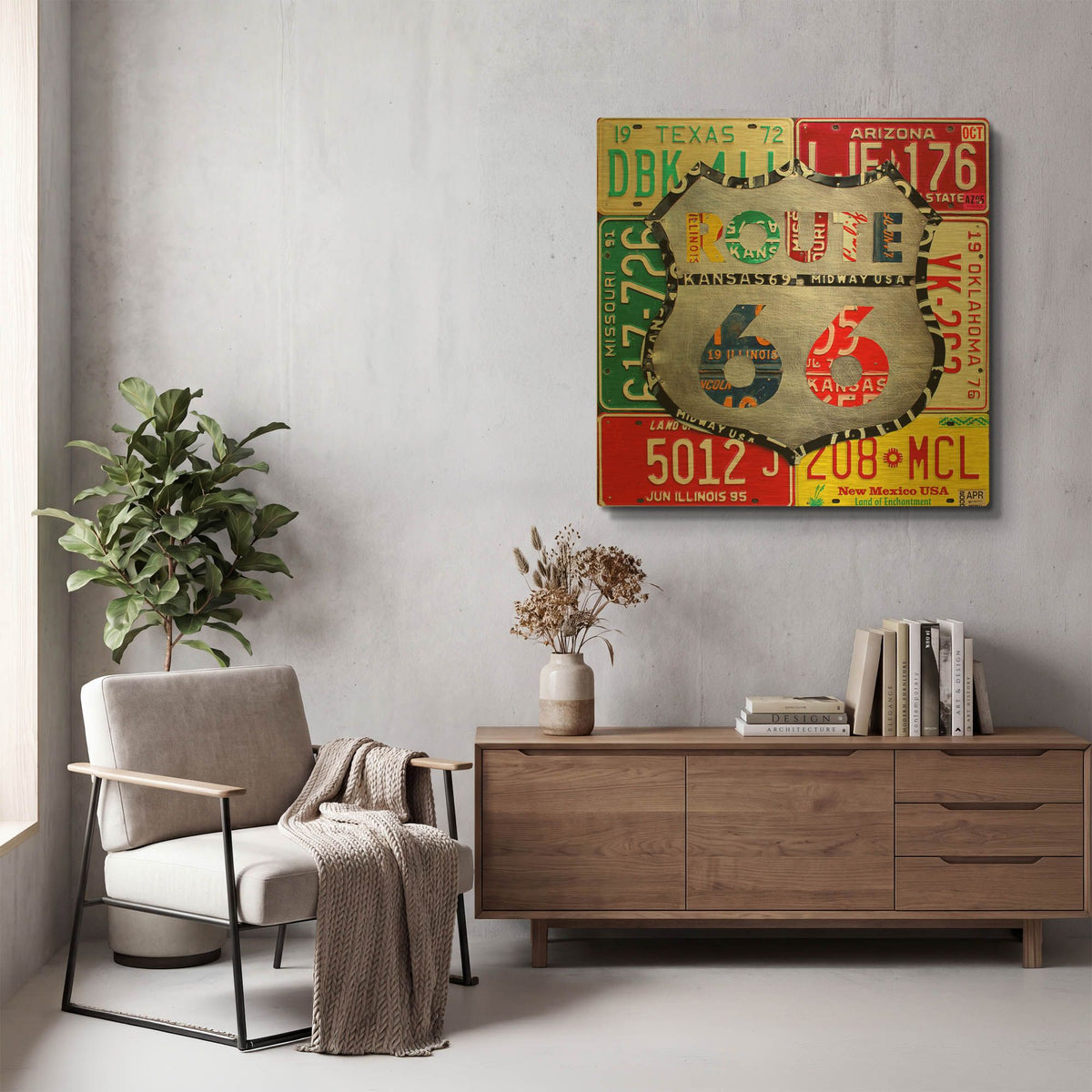 'Route 66 Edition 3' By Design Turnpike Gold Metal Wall Art
