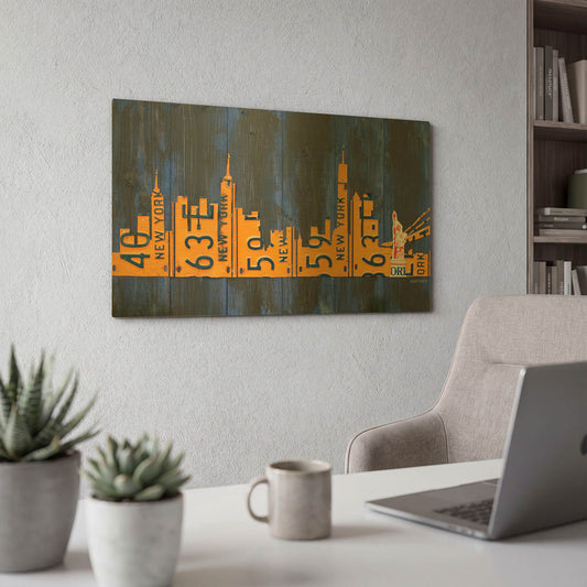 'Nyc Extended Version License Plate Art' By Design Turnpike Gold Metal Wall Art